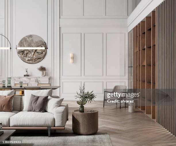 3d rendering on luxurious apartment interior - design living room bildbanksfoton och bilder