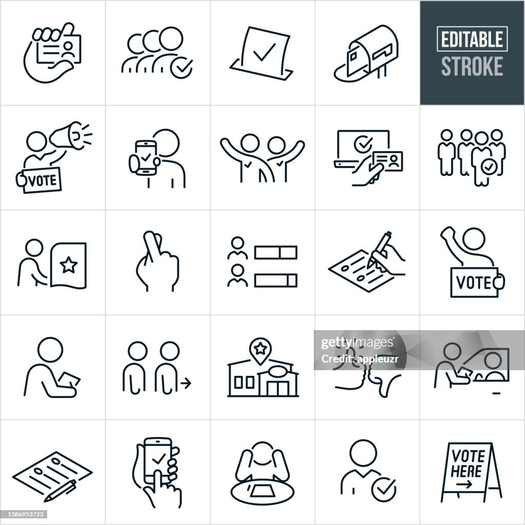 Voting Thin Line Icons - Bearbeitbarer Strich