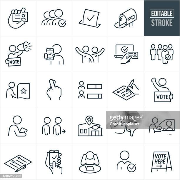 voting thin line icons - editable stroke - voting by mail stock illustrations