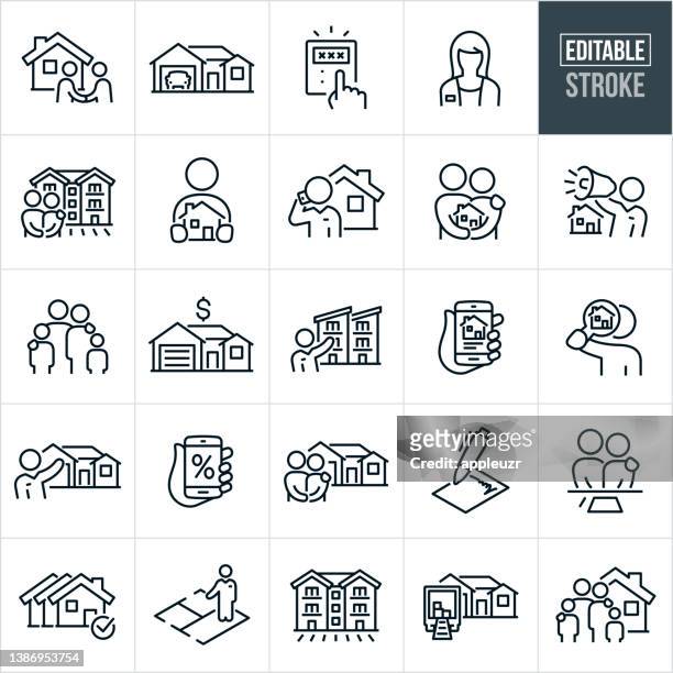 home real estate thin line icons - editable stroke - housing development stock illustrations