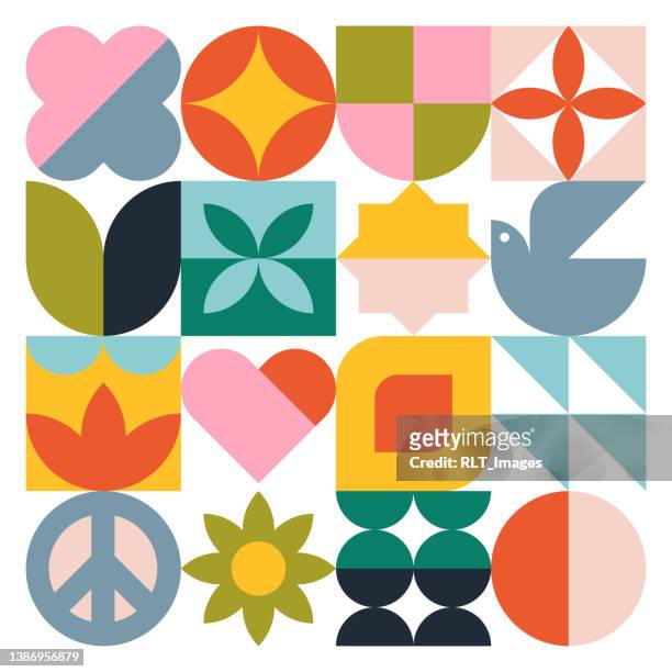 modern geometric graphics—peaceful spring - square composition stock illustrations