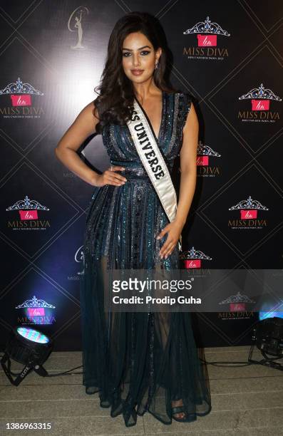 Harnaaz Kaur Sandhu attends her Miss Universe 2021 success celebration on March 21, 2022 in Mumbai, India