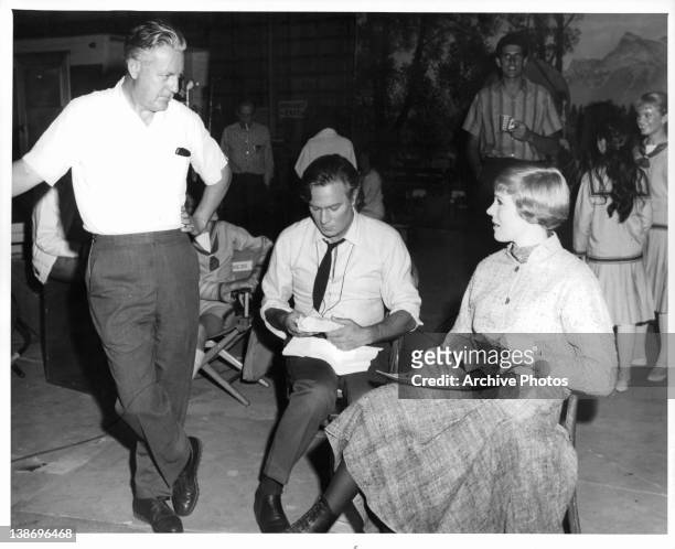 Robert Wise and Julie Andrews talk behind the scenes of the film 'The Sound Of Music', 1965.