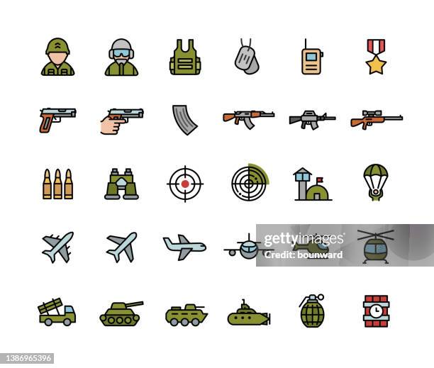 defense industry line color icons editable stroke - armored vehicle 幅插畫檔、美工圖案、卡通及圖標