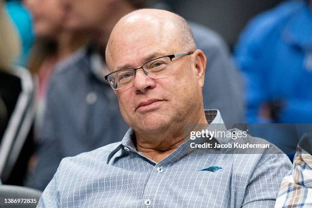 David Tepper looks on in the second quarter during the game between the Charlotte Hornets and the New Orleans Pelicans at Spectrum Center on March...