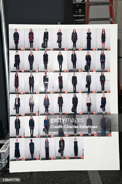 Design board backstage at the Rebecca Taylor Fall 2012 fashion show during Mercedes-Benz Fashion Week at the The Stage at Lincoln Center on February...