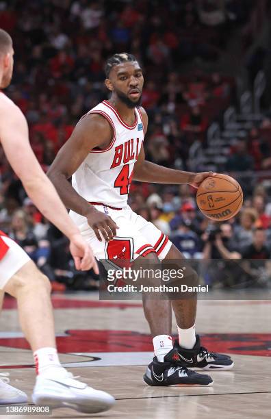 Patrick Williams of the Chicago Bulls moves against the Toronto Raptors is his return from a long injury layoff at the United Center on March 21,...
