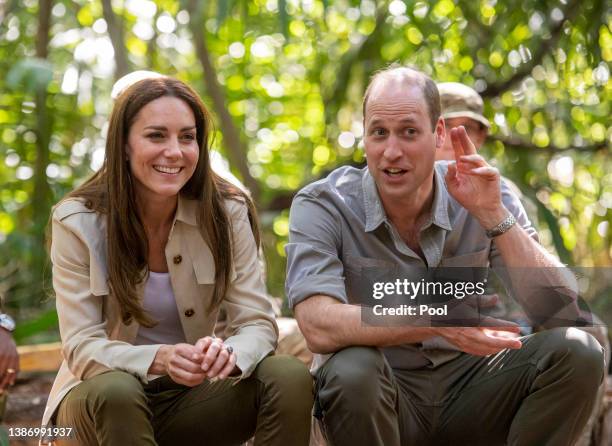 Prince William, Duke of Cambridge and Catherine, Duchess of Cambridge during a visit to the British Army Training Support Unit jungle training...