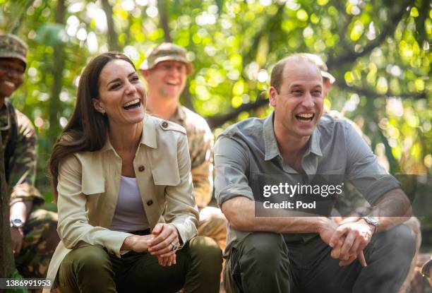 Prince William, Duke of Cambridge and Catherine, Duchess of Cambridge during a visit to the British Army Training Support Unit jungle training...