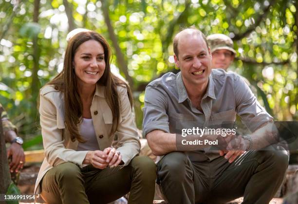 Prince William, Duke of Cambridge and Catherine, Duchess of Cambridge during a visit to the British Army Training Support Unit jungle training...