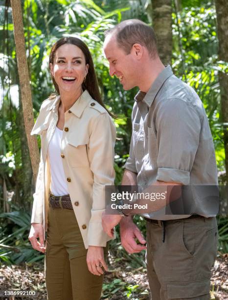 Prince William, Duke of Cambridge and Catherine, Duchess of Cambridge during a visit to the British Army Training Support Unit jungle training...