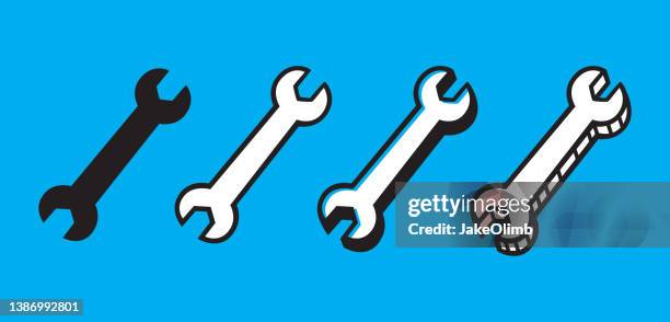 stockillustraties, clipart, cartoons en iconen met wrench doodle set - adjustable wrench