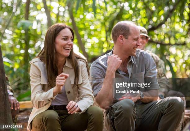 Prince William, Duke of Cambridge and Catherine, Duchess of Cambridge during a visit to the British Army Training Support Unit jungle training...