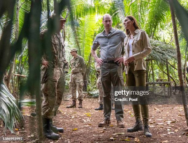 Prince William, Duke of Cambridge and Catherine, Duchess of Cambridge during a visit to the British Army Training Support Unit jungle training...