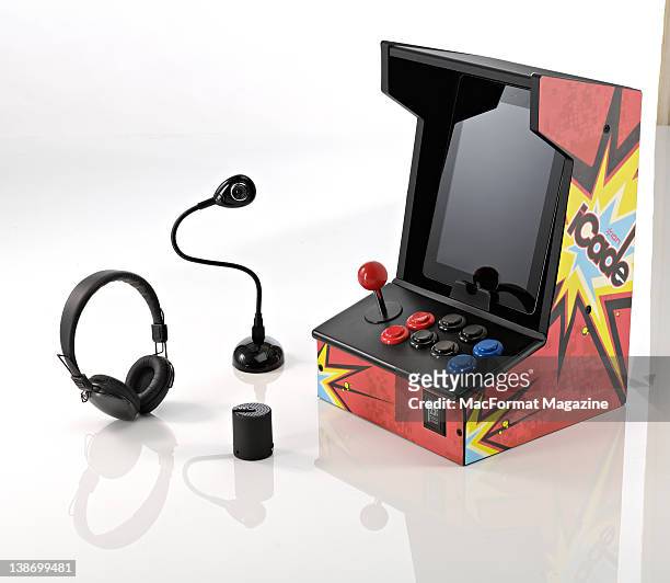 Headphones, Hue HD Webcam, ION iCade cabinet and Veho 360 Portable speaker, Bath, May 20, 2011.