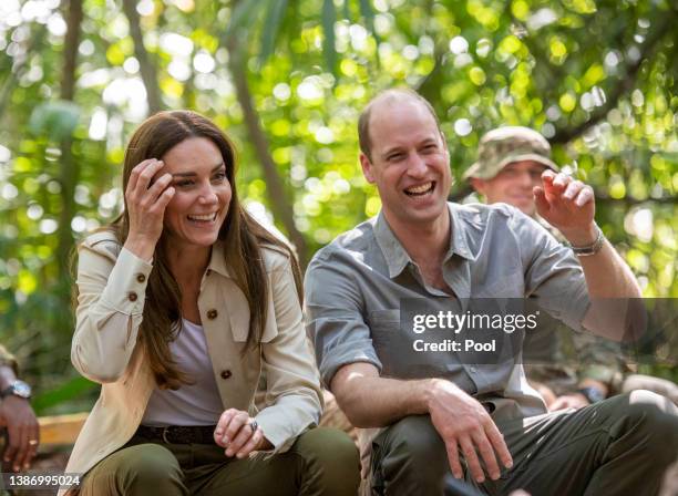 Prince William, Duke of Cambridge and Catherine, Duchess of Cambridge during a visit to the British Army Training Support Unit jungle training...