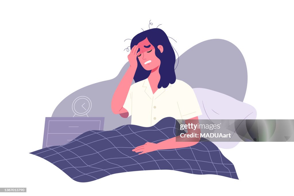 Sleep Less Female Sleepless Female Sitting On Bed At Night Young Woman Get Upset By ...