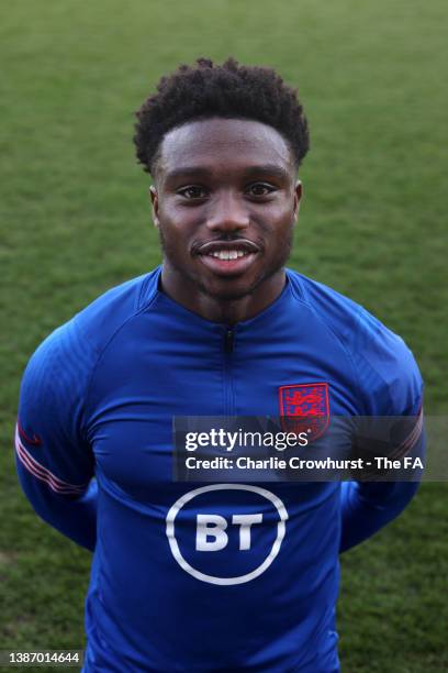 Tariq Lamptey of England during the England Men's U21 Training Camp at the Silverlake Stadium on March 21, 2022 in Eastleigh, Hampshire.