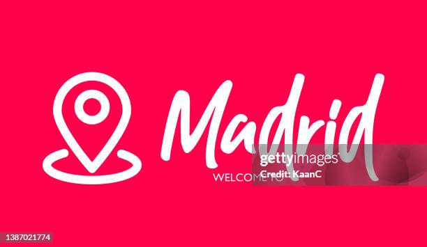 madrid. city name vector lettering. map pin icon and city name vector illustration. - hot pink stock illustrations
