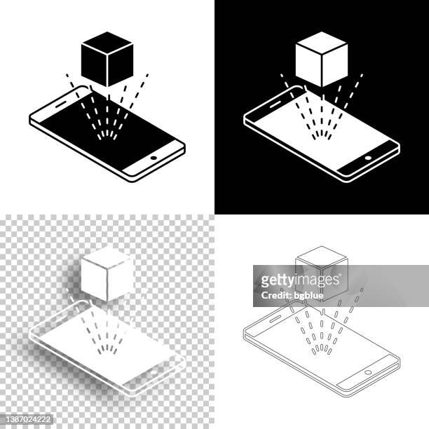 stockillustraties, clipart, cartoons en iconen met hologram with smartphone. icon for design. blank, white and black backgrounds - line icon - smartphone hologram