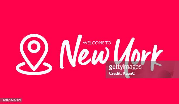 new york. city name vector lettering. map pin icon and city name vector illustration. - adventure font stock illustrations