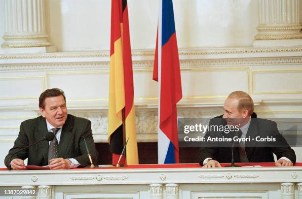 Press conference held by the German Chancellor and the Russian Head of State Vladimir Putin.