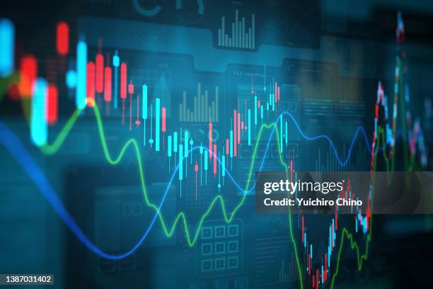 stock trading on data screen - finance infographic stock-fotos und bilder