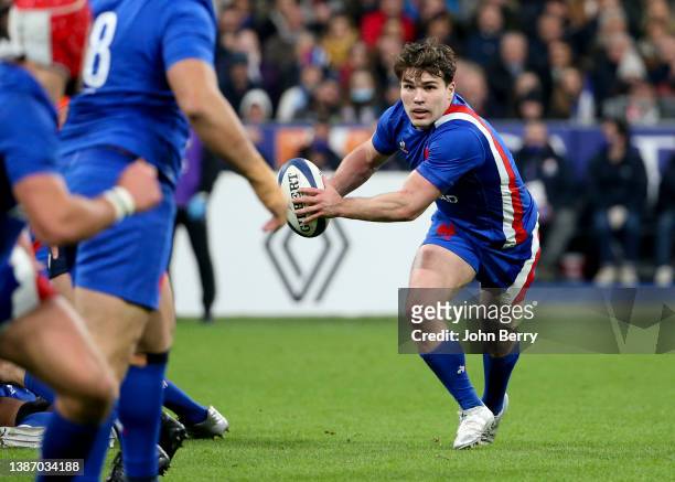 Antoine Dupont of France during the Guinness Six Nations Rugby match between France and England at Stade de France on March 19, 2022 in Saint-Denis...