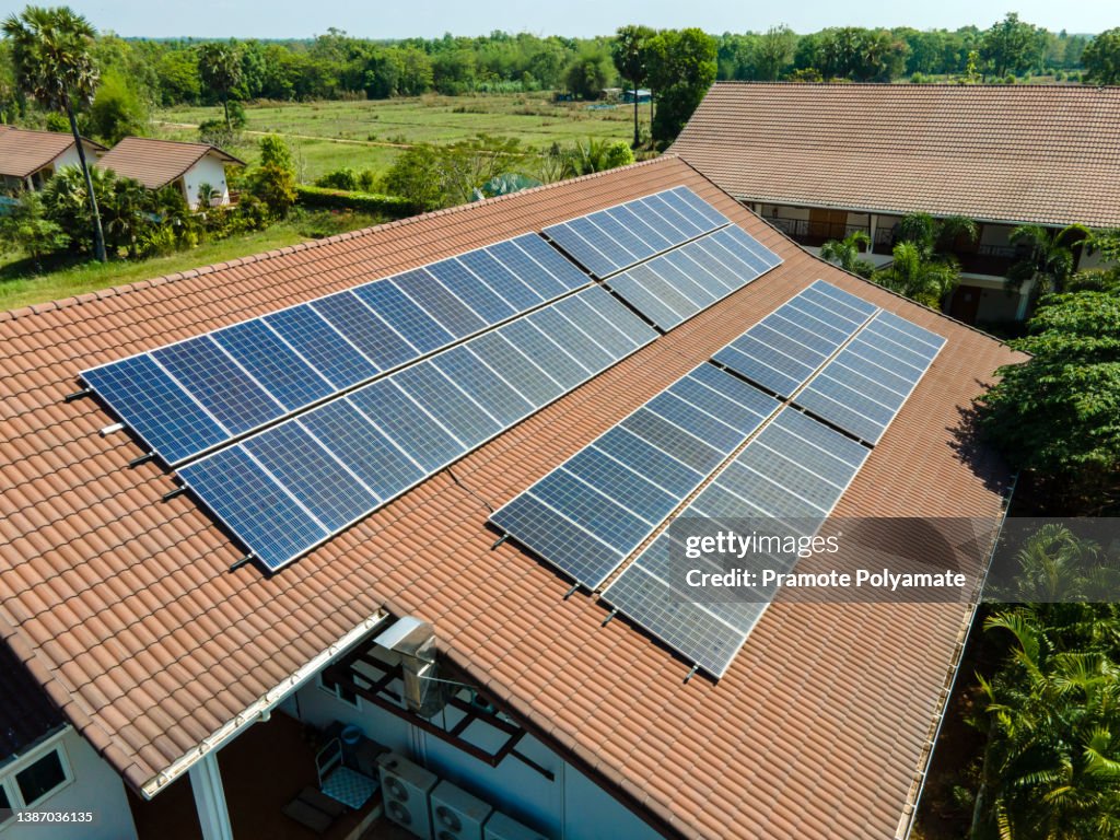 Solar Roof, Solar panels on the roof in country house.