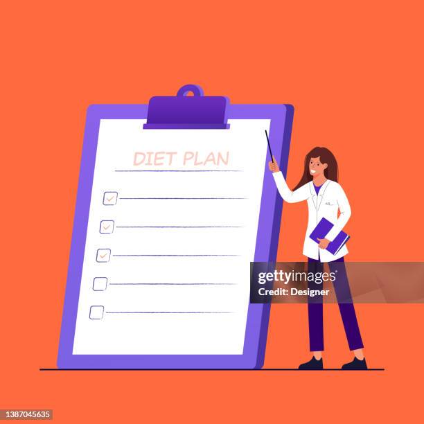 ilustraciones, imágenes clip art, dibujos animados e iconos de stock de concepto de dieticia ilustración vectorial - nutricionista