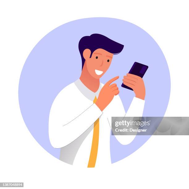 young man using phone concept vector illustration - man on mobile stock illustrations