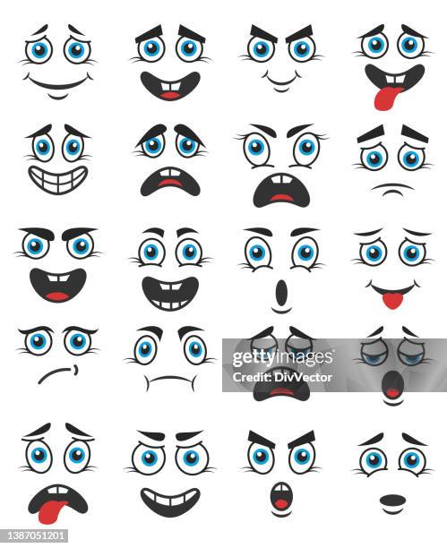 cartoon-gesichter-vektor-set - comic augen stock-grafiken, -clipart, -cartoons und -symbole