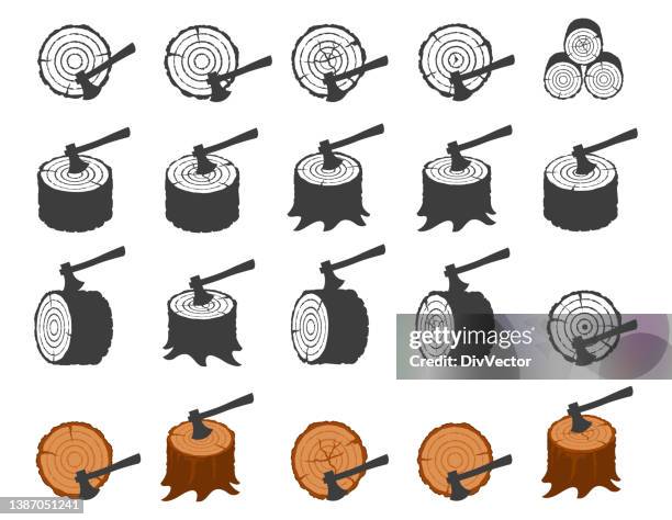 log icon set - tree stump stock illustrations