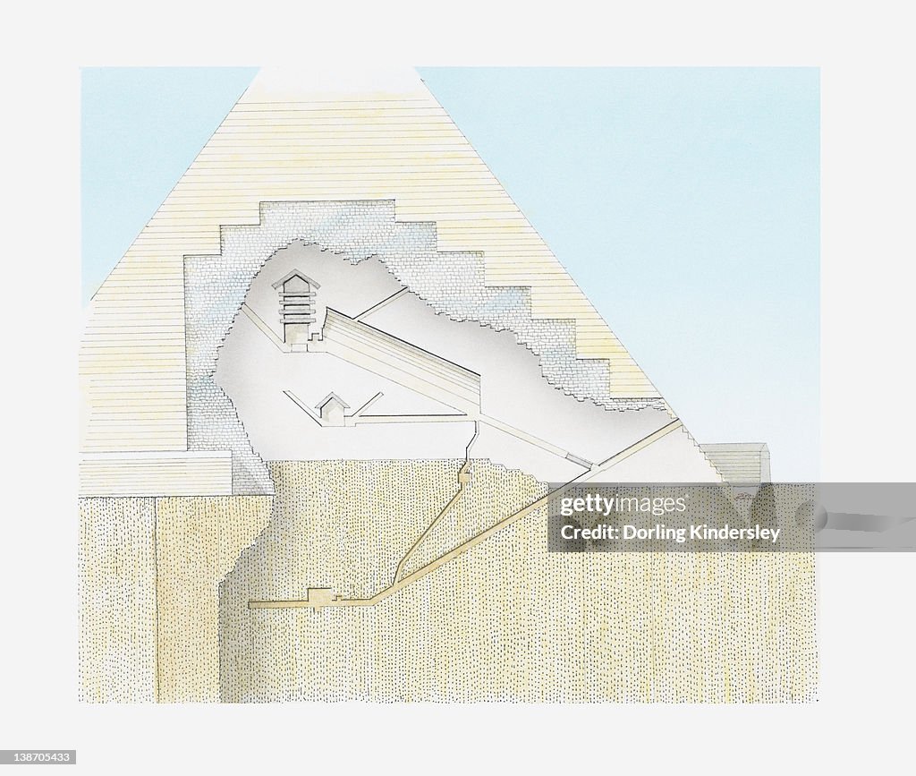 Drawings Inside Pyramids Illustration Of Interior Of The Great Pyramid Giza Egypt High-Res ...