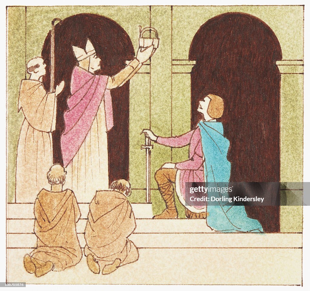 Illustration of Charlemagne, King of the Franks crowned Emperor of the Romans by Pope Leo III