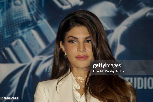 Jacqueline Fernandez attends the 'ATTACK' movie trailer launch on March 22, 2022 in Mumbai, India