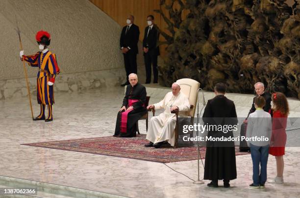 Pope Francis during the audience at the Piccolo Coro dell'Antoniano of Bologna and the Cori della Galassia dell' Antoniano, in the Paul VI hall....