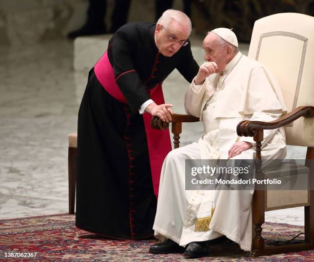 Pope Francis during the audience at the Piccolo Coro dell'Antoniano of Bologna and the Cori della Galassia dell' Antoniano, in the Paul VI hall....