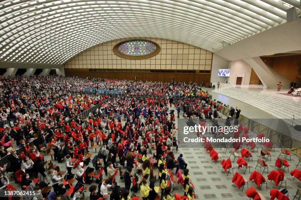 The Paul VI hall with the children of the Piccolo Coro dell'Antoniano of Bologna and the Cori della Galassia dell'Antoniano, during the audience with...