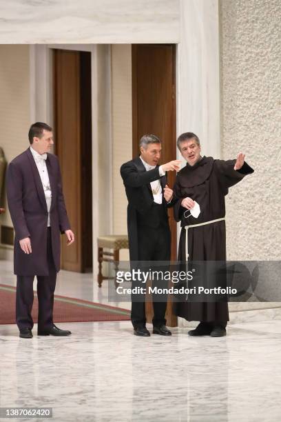 Brother Giampaolo Cavalli, director of the Antoniano of Bologna, during the audience of Pope Francis at the Piccolo Coro dell'Antoniano of Bologna...