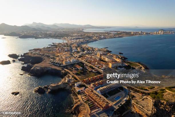 aerial view spit of la manga del mar menor spanish resort. spain - la manga foto e immagini stock