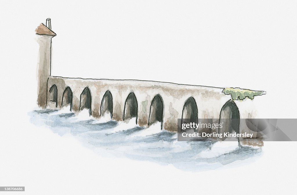 Illustration of old Roman bridge at La Sauvetat-du-Dropt, Pays du Dropt, Lot-et-Garonne, France