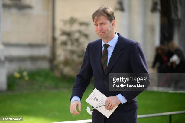 Former Foreign Office Minister Tobias Elwood reacts as he leaves a memorial service for those killed during the 2017 Westminster terrorist attack, on...