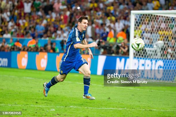 Lionel Messi of Argentina during the World Cup Final match between Germany and Argentina at the Maracana Stadium on July 13, 2014 in Rio de Janeiro,...