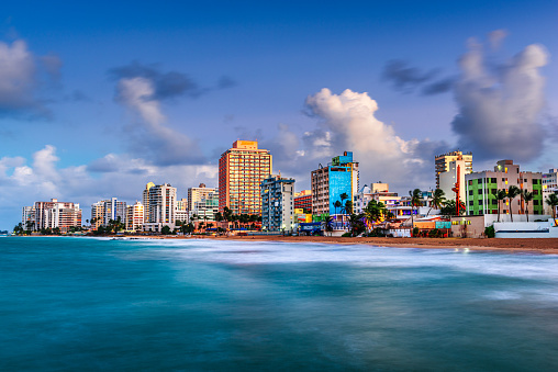 San Juan, Puerto Rico resort skyline on Condado Beach