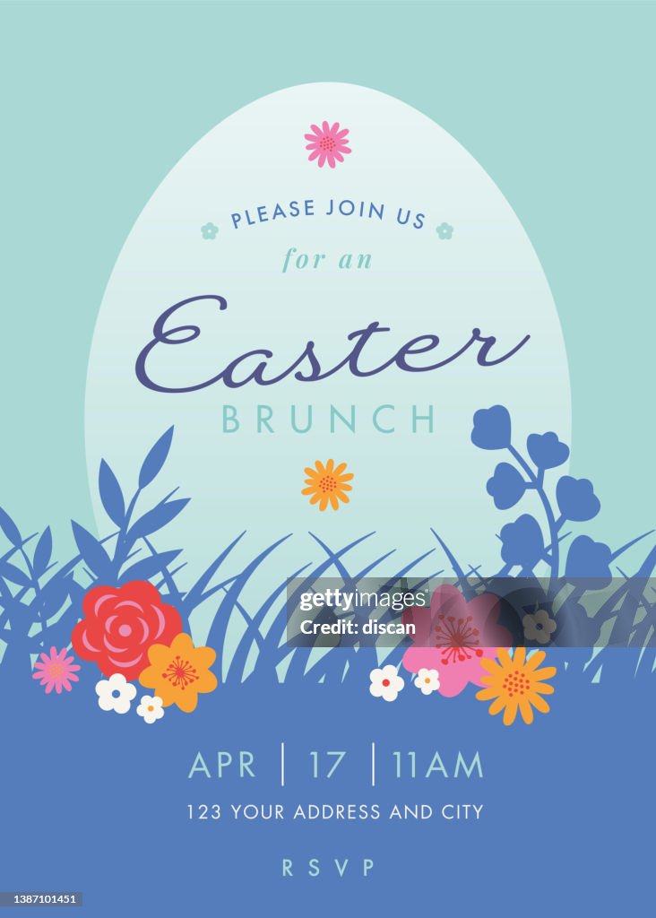 Osterbrunch-Einladungsvorlage mit Eiern. Stock-Illustration