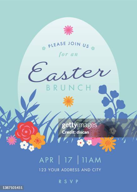 bildbanksillustrationer, clip art samt tecknat material och ikoner med easter brunch invitation template with eggs. stock illustration - easter