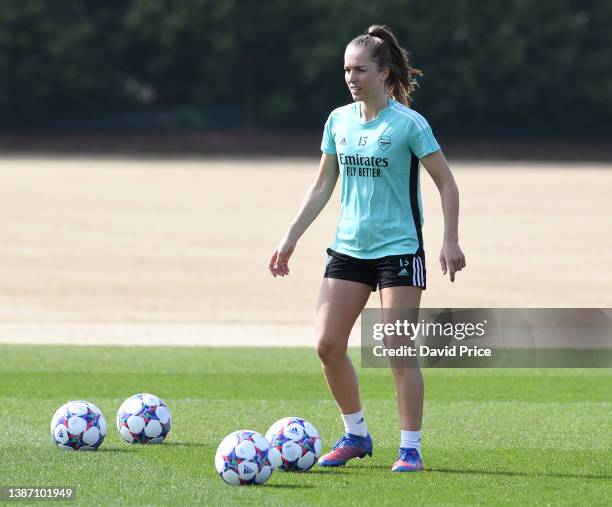 Lia Walti of Arsenal during the Arsenal Women's training session at London Colney on March 22, 2022 in St Albans, England.