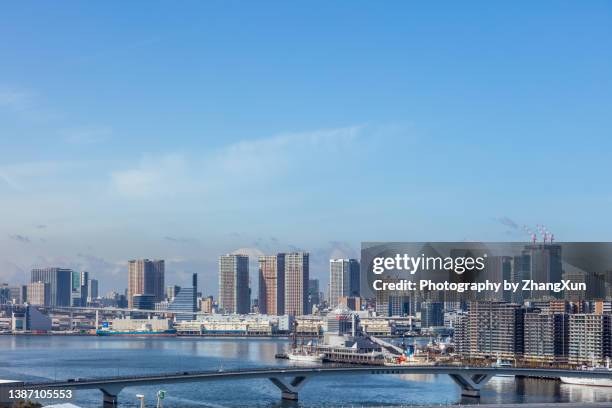 aerial view of tokyo toyosu, japan at day time. - toyosu stock pictures, royalty-free photos & images