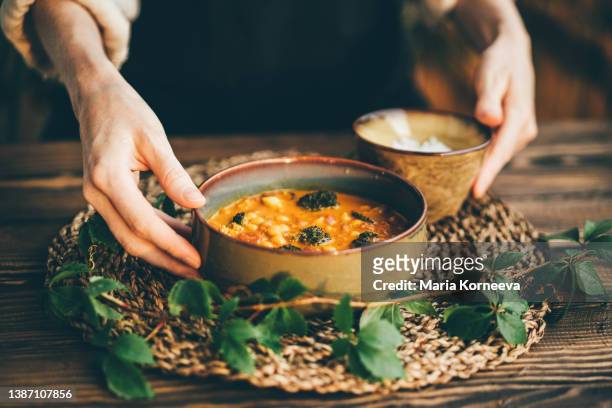 curry soup with vegetables. - curry bildbanksfoton och bilder